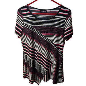 Karl Lagerfeld Paris asymmetrical pink black striped asymmetrical top XL casual